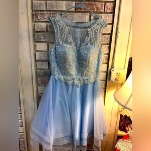 May Queen ladies 12 light blue with embellished lace quince gown